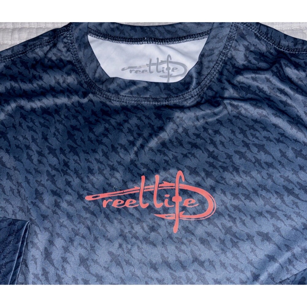 Men’s Reel Life Long Sleeve Blue with Shark Print Small Fishing Shirt